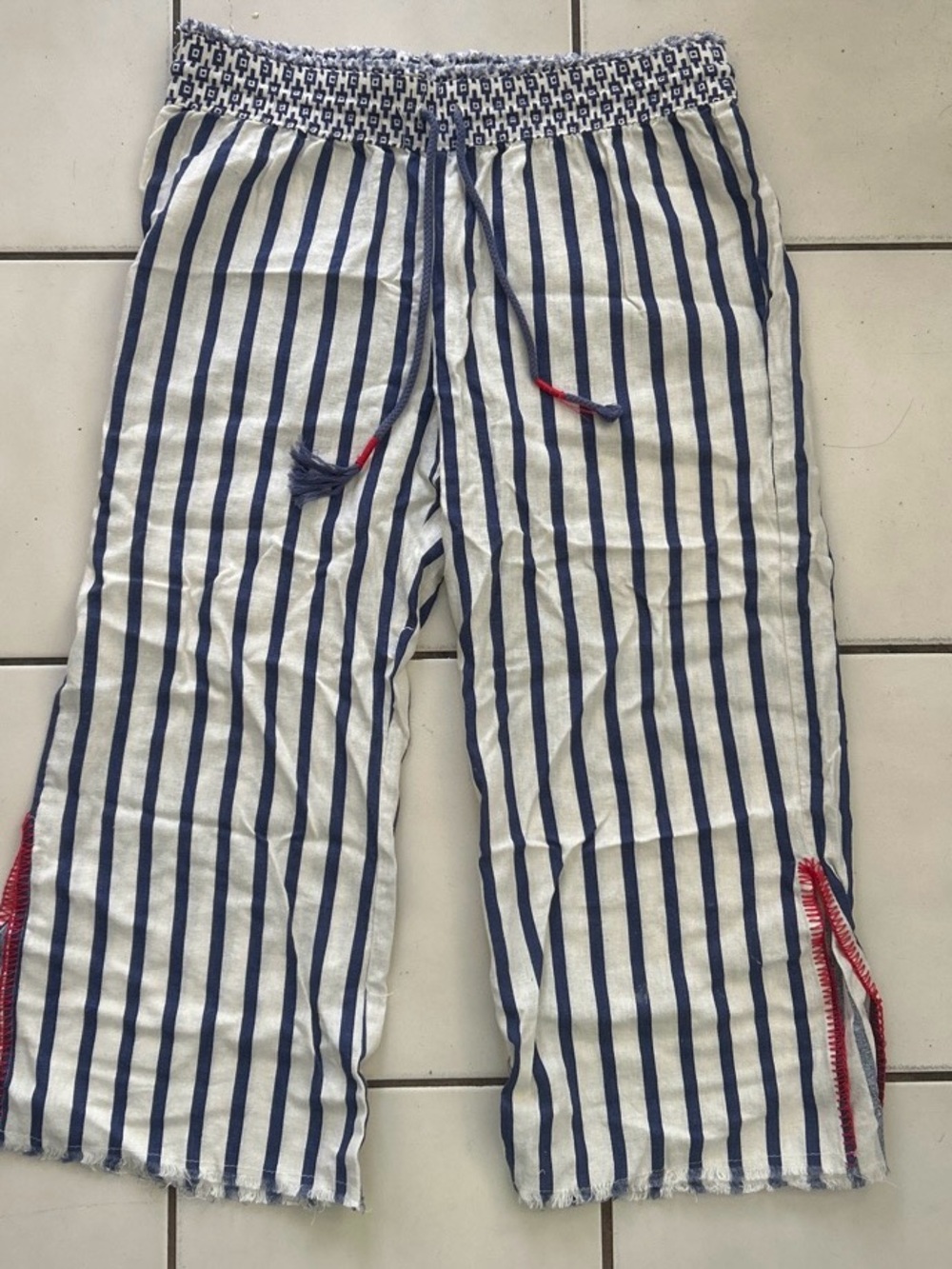 Indigo Rein Women’s Linen Blend Striped Wide Leg Pants Size L Blue White